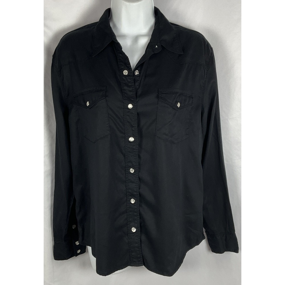 Aritzia Wilfred Free Women's Small Black Western Pearl Snap Long Sleeve Shirt